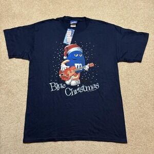 M&M's Christmas Shirt NWT Mens Large Navy Blue Graphic Tee Holiday Candy Y2K 00s